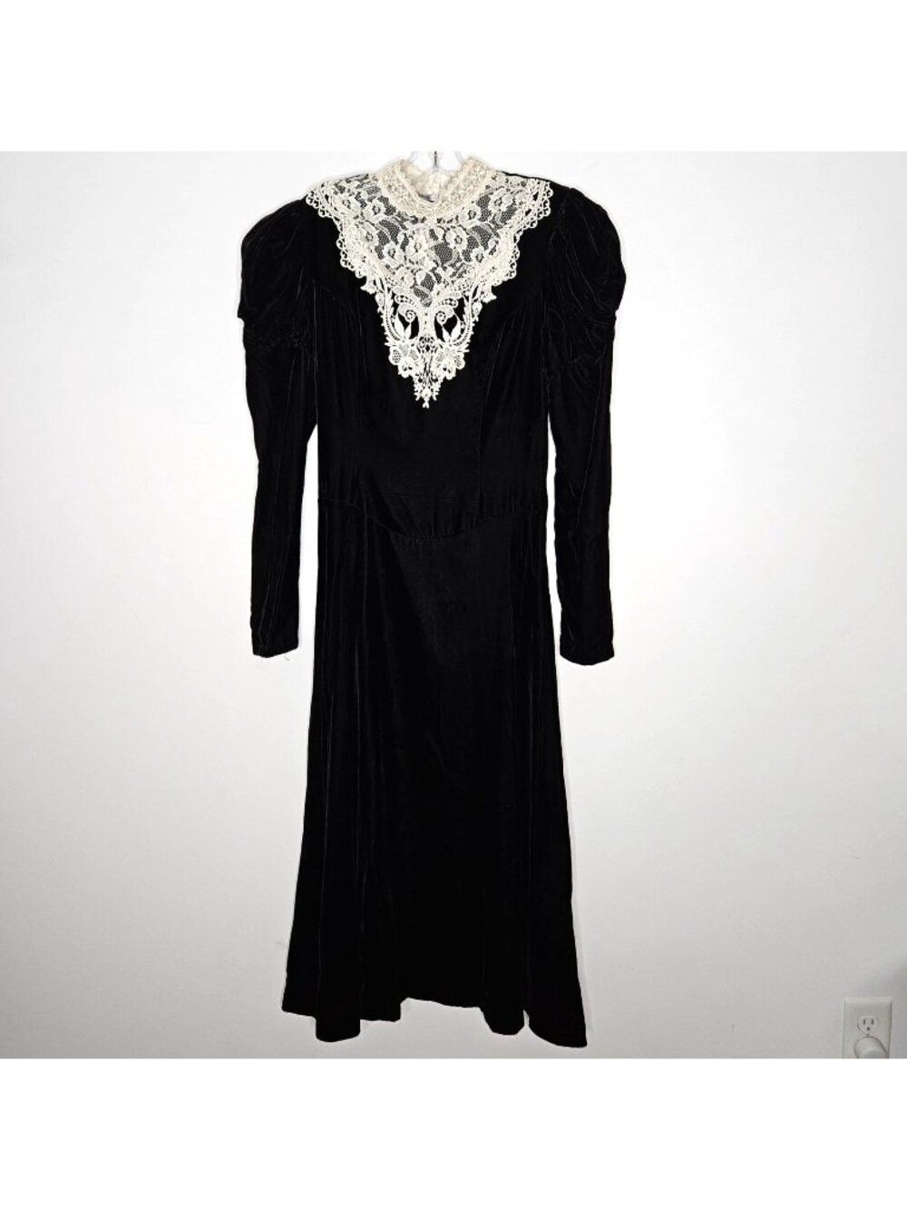 Vtg Scott McClintock Dress Womens XS Black Velvet Lace Wednesday Witchycore